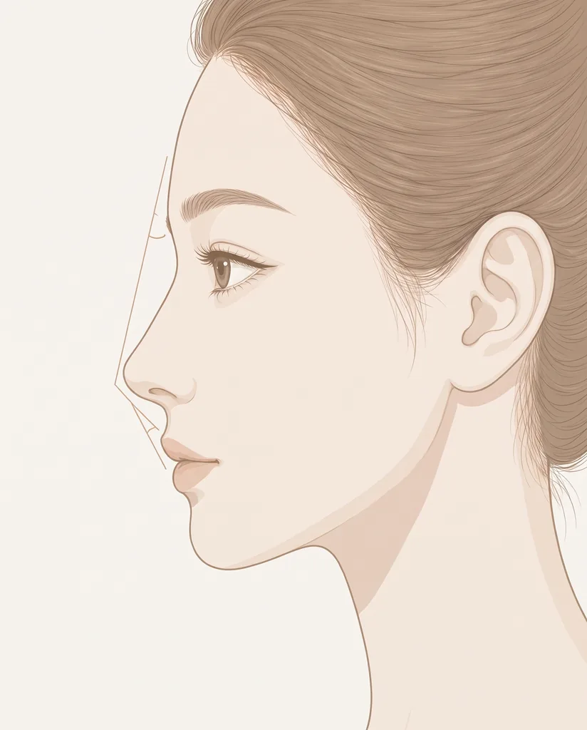 측면 프로필의 콧대 각도와 비순각 도해