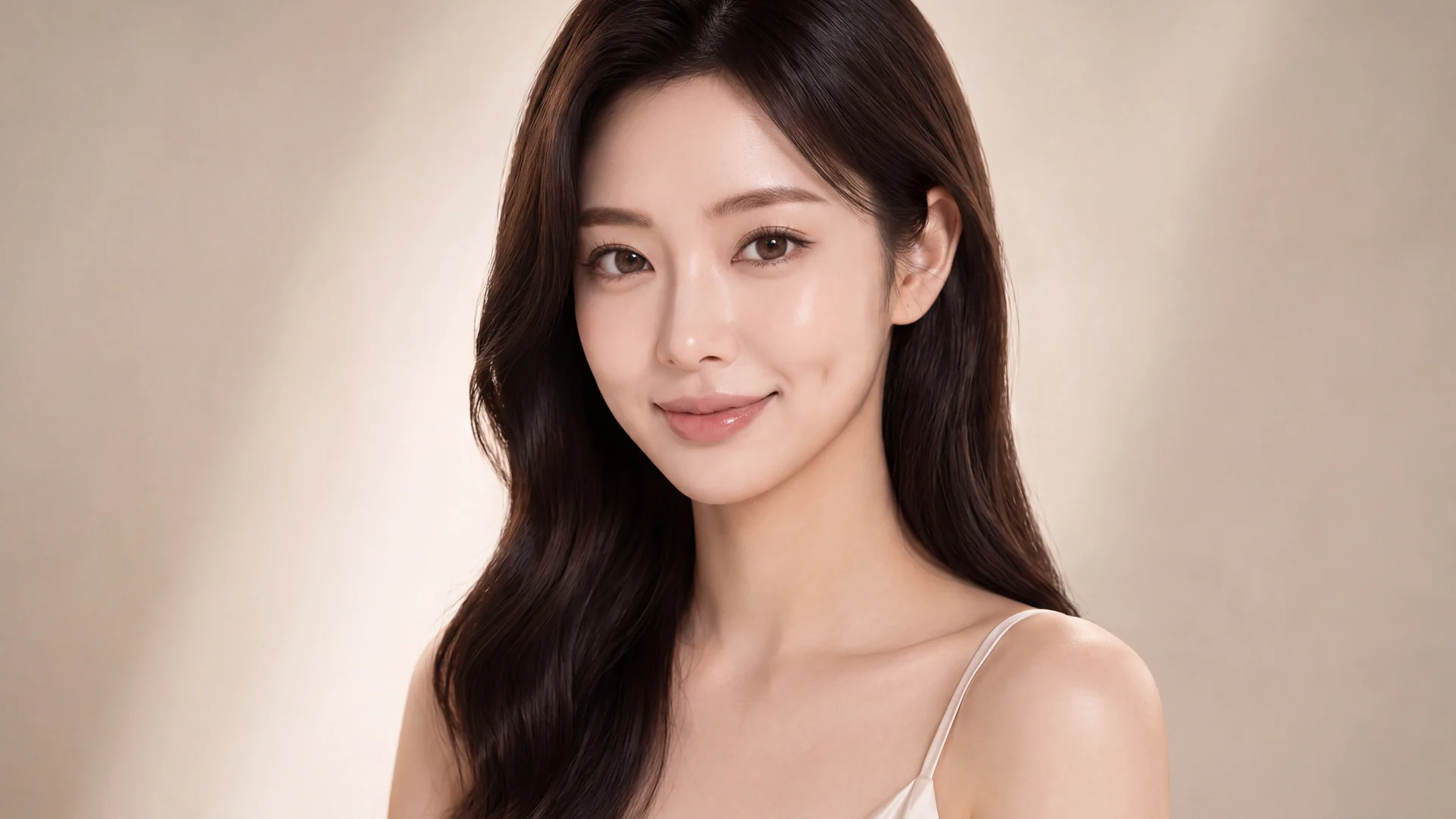 부드럽게 미소 짓는 여성의 얼굴, 볼의 보조개 위치