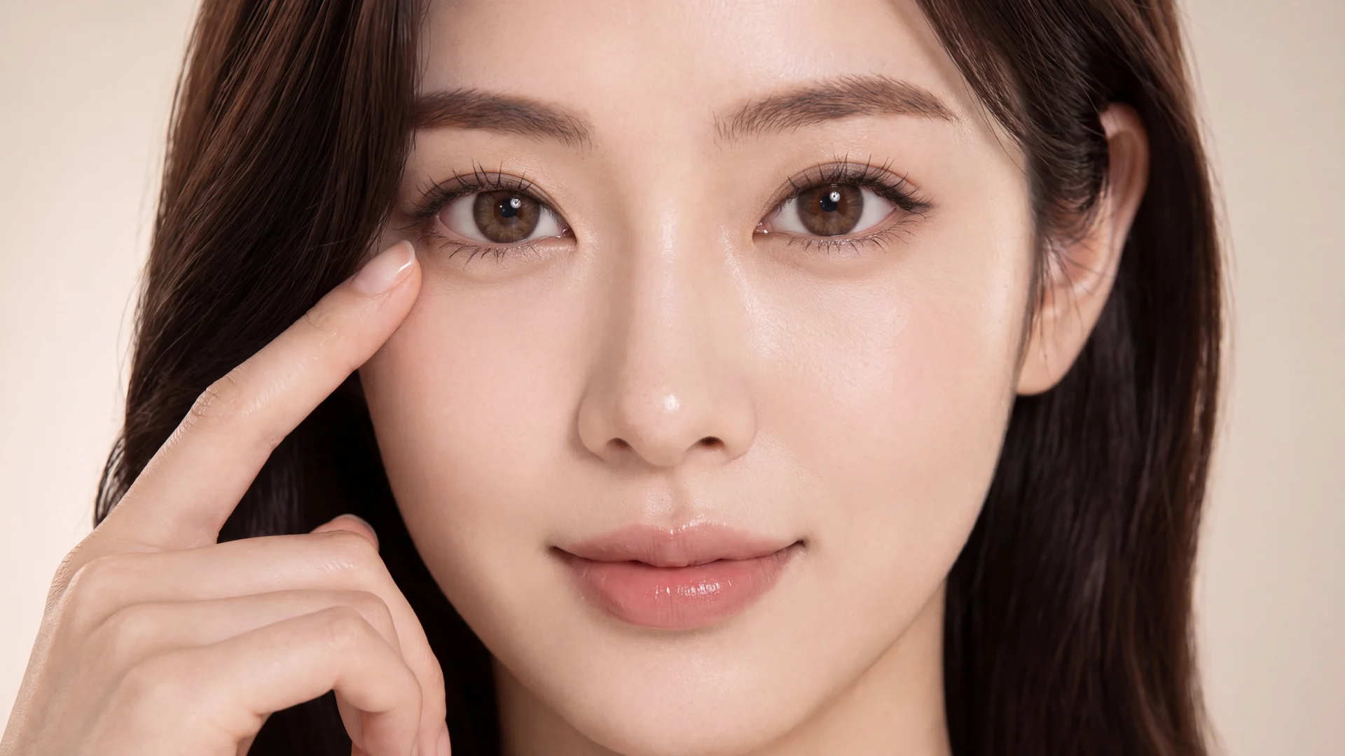 눈재수술 안내 모델, 고른 쌍꺼풀 라인의 정면 얼굴