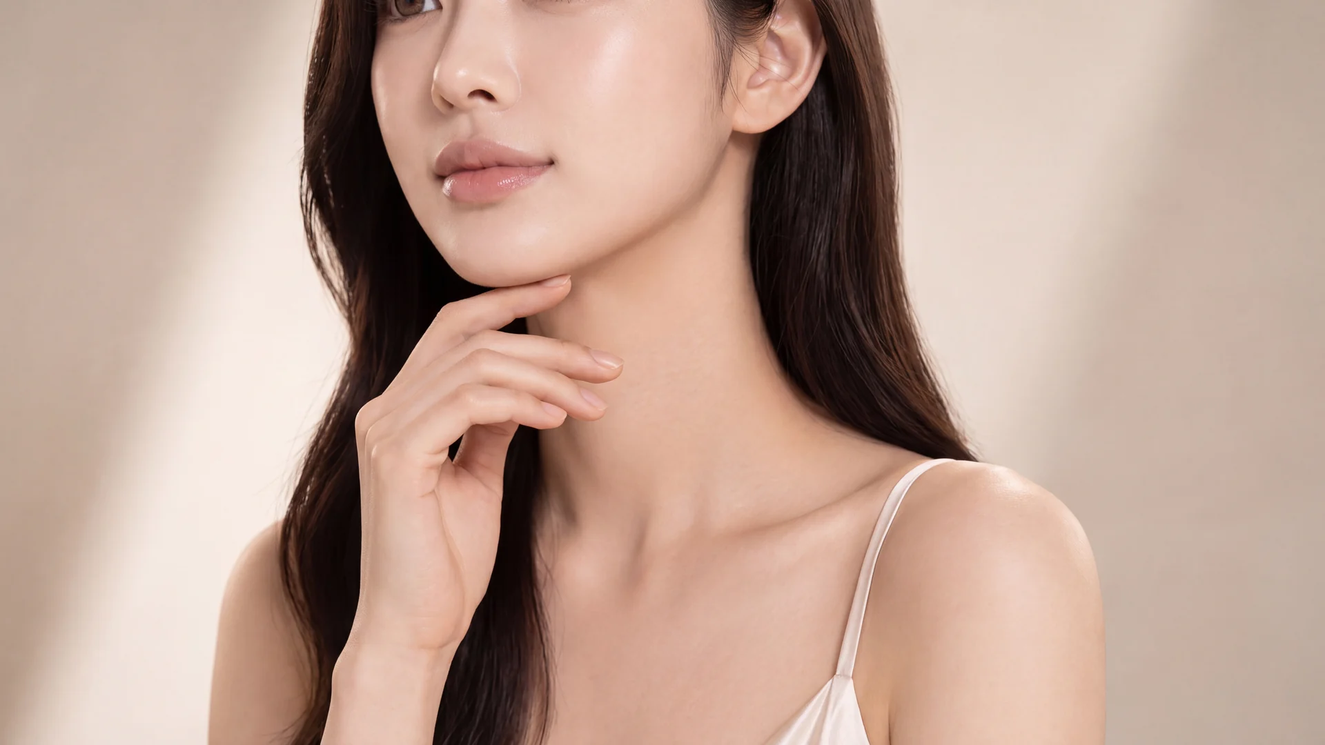 턱선과 목선이 자연스럽게 드러나는 한국인 여성 모델 이미지컷