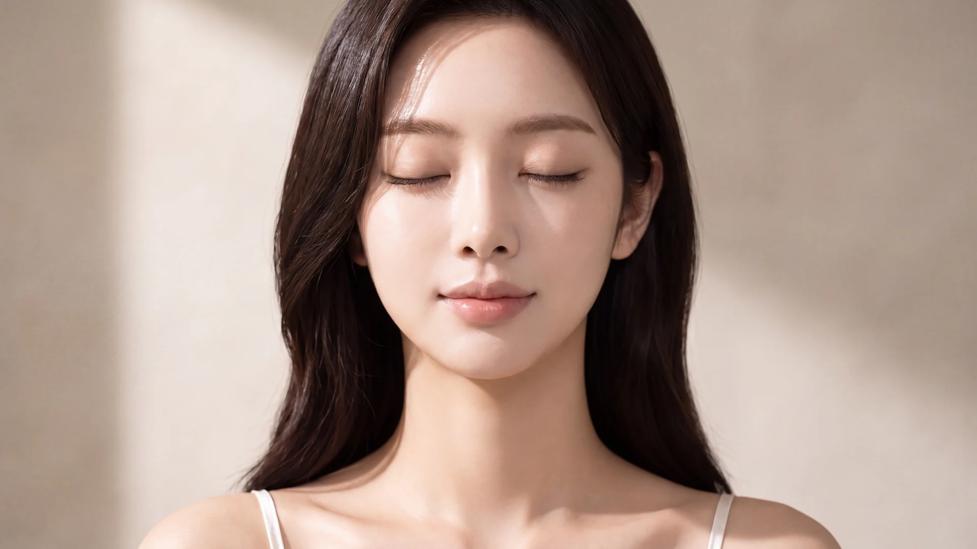 부드럽고 편안한 인상의 한국인 여성 모델 이미지컷