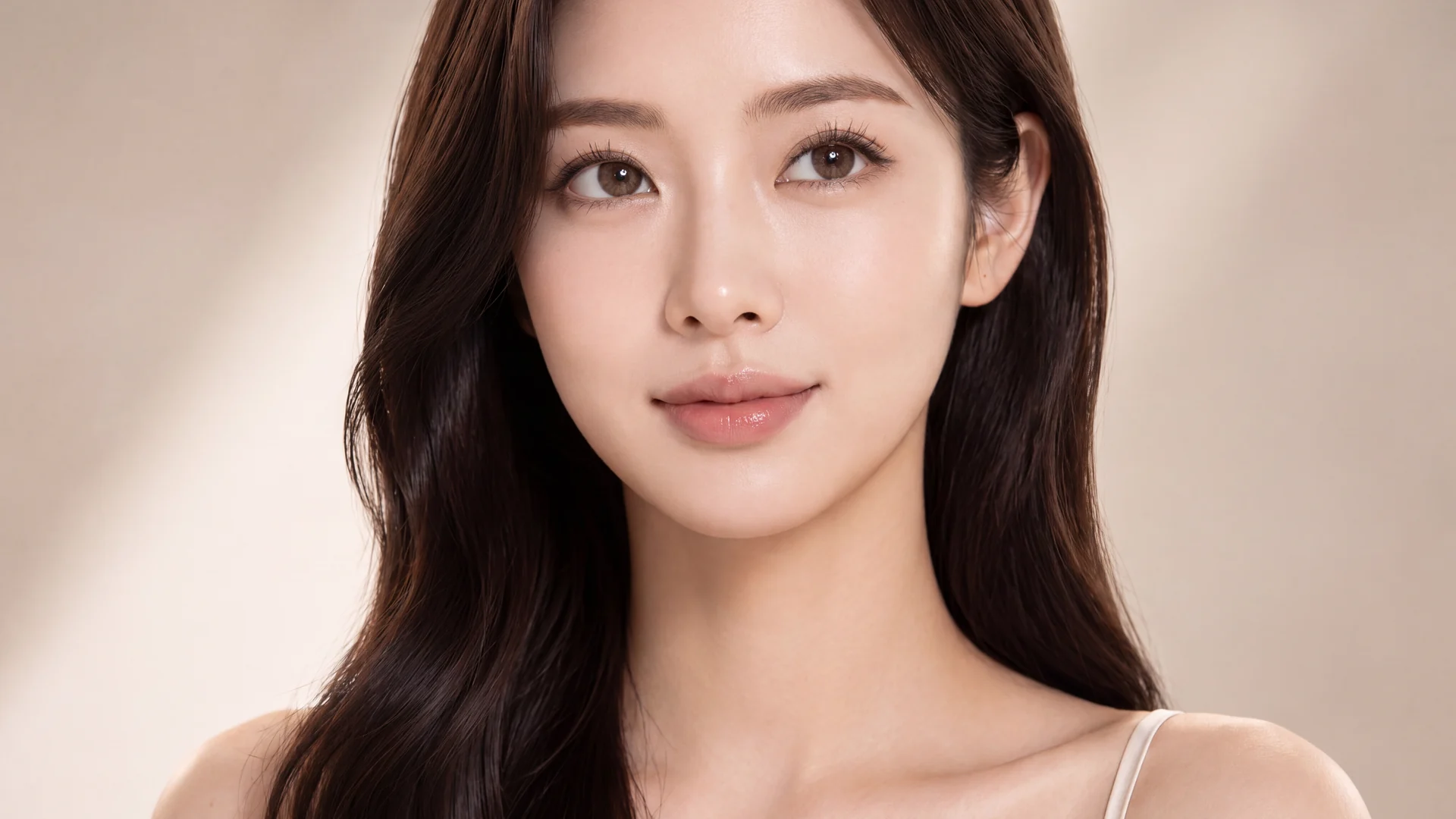 눈밑지방재배치 안내 모델, 그늘 없는 눈 밑의 정면 얼굴