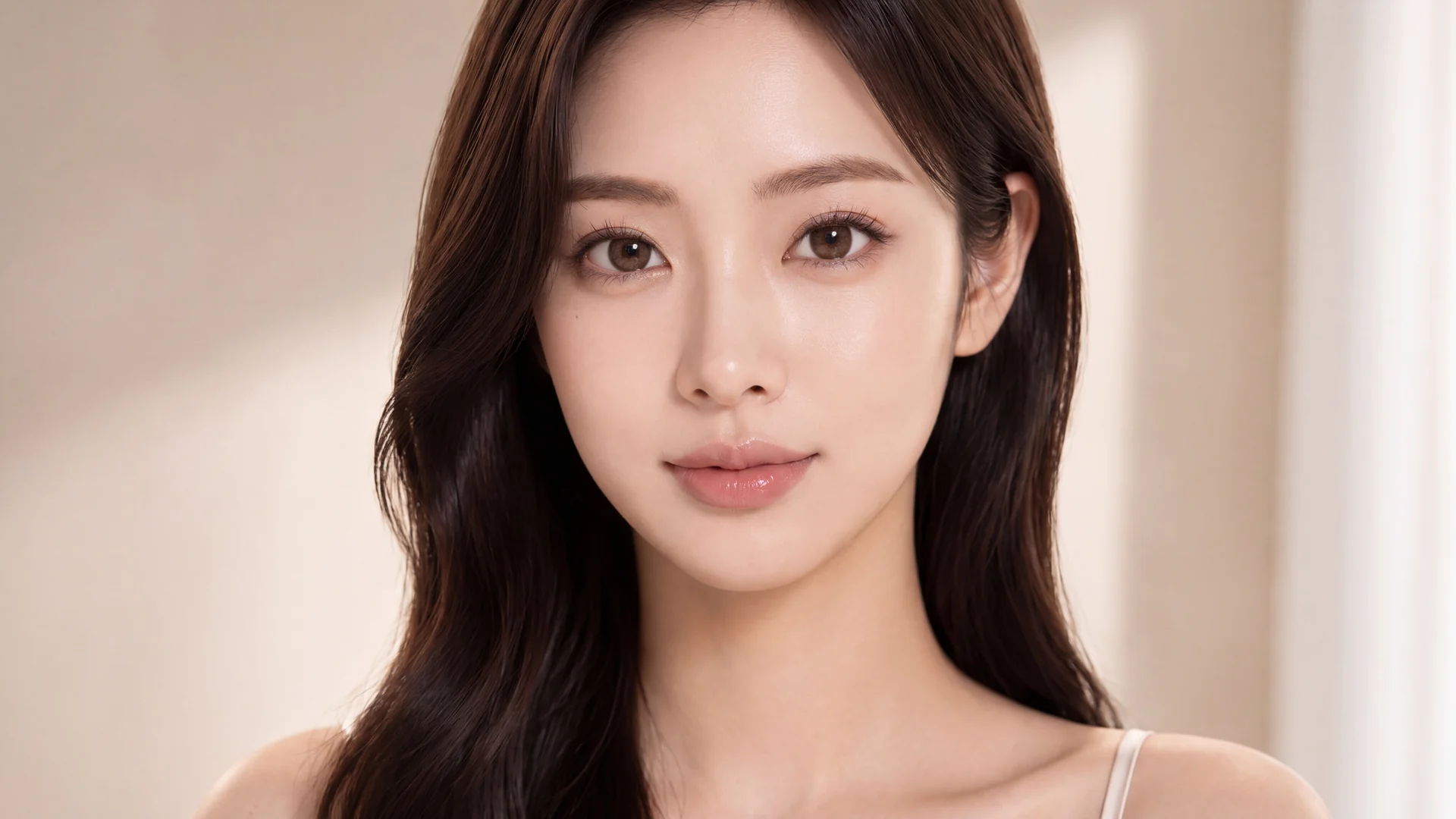 눈매교정 안내 모델, 또렷하게 뜬 눈의 정면 얼굴