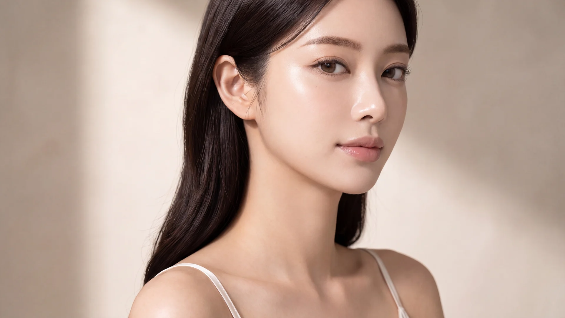 볼에서 턱으로 이어지는 매끄러운 피부 결이 드러나는 여성의 얼굴